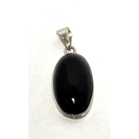 Black Onyx Sterling Silver Pendant Stamped 925-Large Stone-Cobachone-Vntg1990s - Picture 1 of 6